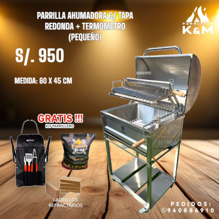 Parrilla Ahumadora c/tapa redonda + Termómetro (pequeño)