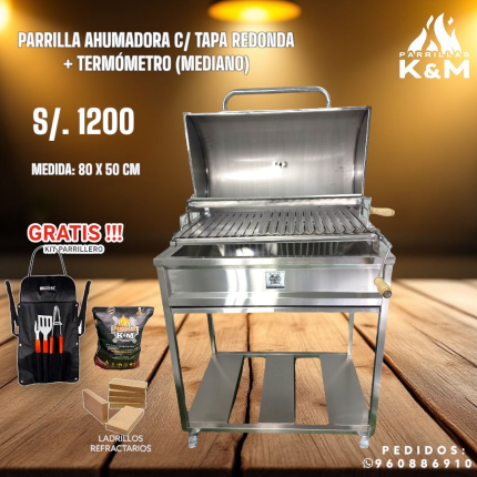 Parrilla Ahumadora c/tapa redonda + Termometro (Mediano)