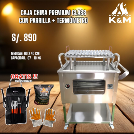 Caja China Premium Glass con parrilla + Termómetro