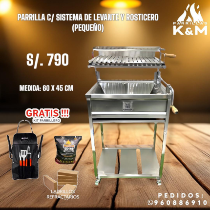 Parrilla C/Sistema de levante y rosticero (Pequeño)