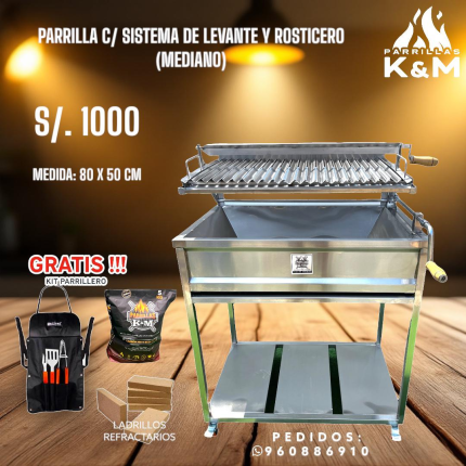 Parrilla C/Sistema de levante y rosticero (Mediano)
