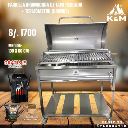 Parrilla Ahumadora C/Tapa Redonda + Termómetro (Grande)