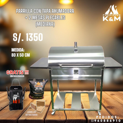 Parrilla con Tapa Ahumadora + 2 mesas plegables (Mediana)