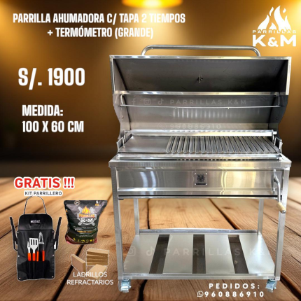 Parrilla Ahumadora C/Tapa 2 tiempos + Termómetro (Grande)
